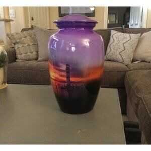 Lighthouse Cremation Urn - Sunset Funeral Urn for Human Ashes - Hand Made